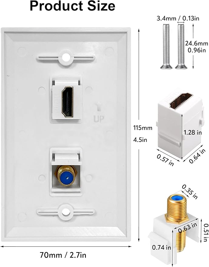 HDMI Wall Plate, 1 Port 4K HDMI Keystone to Female, 1 Port F Type Connector - Image 5