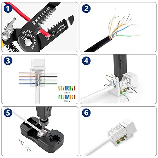 Cat6 Keystone Jacks 12-Pack, RJ45 Keystone Jack 90 Degree Punch Down, Ethernet - Image 7