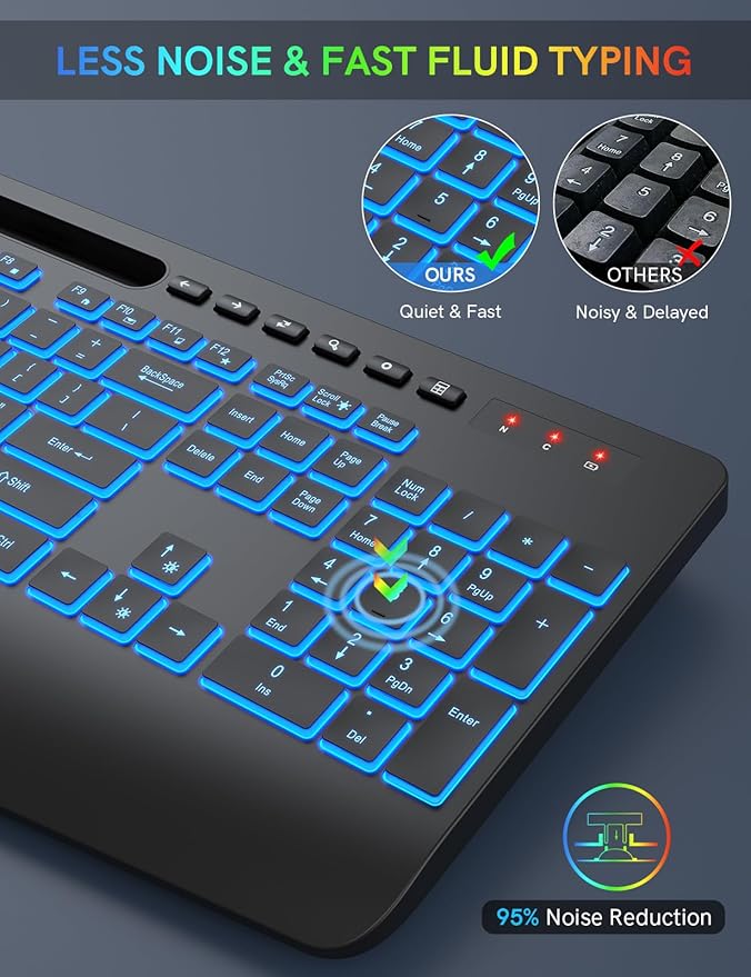 Trueque Wireless Keyboard with 7 Colored Backlits, Wrist Rest, Phone Holder - Image 6