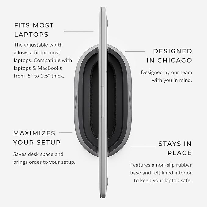 HumanCentric Vertical Laptop Stand in Vegan Black Leather, Upright Adjustable - Image 3