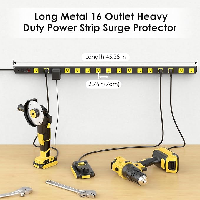 JUNNUJ Long Metal 16 Outlet Power Strip, Heavy Duty Power Strips Surge - Image 3