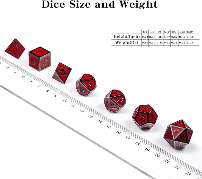 DnDnD Red D&D Game Dice, 7 Die Polyhedral Metal Dice - Image 6