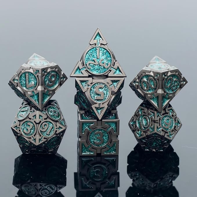Green Black Nickel Finish Heavy Metal DND Dice Set by Unknown
