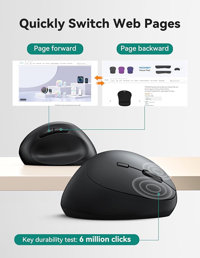 TECKNET Ergonomic Mouse, 4800 DPI 5 Adjustable DPI Levels, Wireless Vertical - Image 6