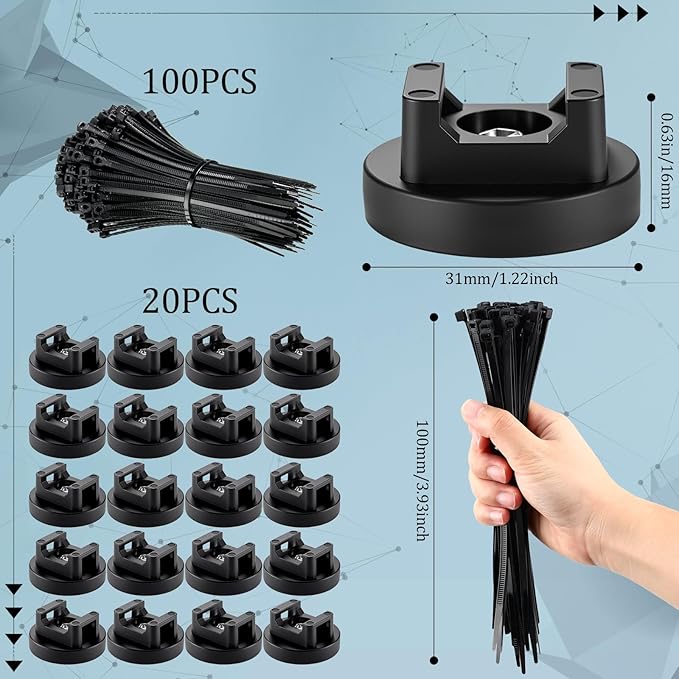 Yookeer 120 Pieces Magnetic Zip Tie Mount Multipurpose Cable Holder Magnets - Image 2