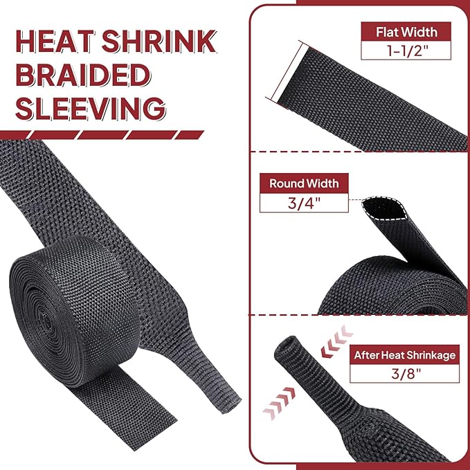 Heat Shrink Wire Loom 2:1 Shrinkable Braided Cable Sleeve 3/4 Inch ID-46ft - Image 2