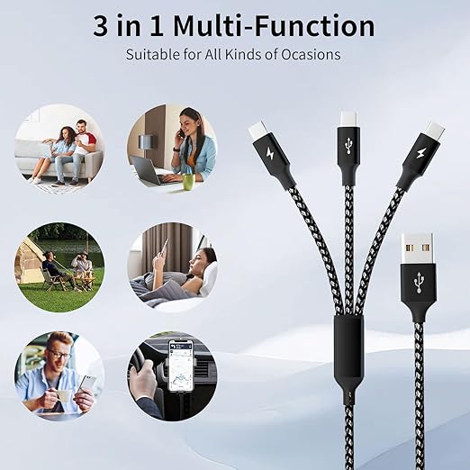 Multi Charging Cable, USB C Splitter Cable, 3 in 1 Travel Fast Charging Cord - Image 7