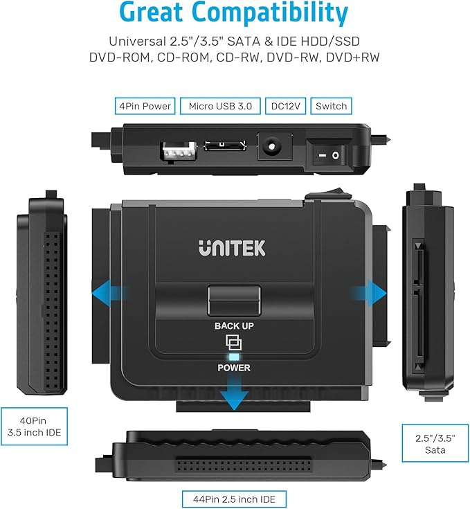 Unitek USB 3.0 to IDE and SATA Converter External Hard Drive Adapter Kit - Image 3