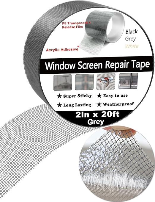 wohohoho Window Screen Repair Tape, 2 in X 20 FT Grey Screen Patch Repair Kit - Image 2