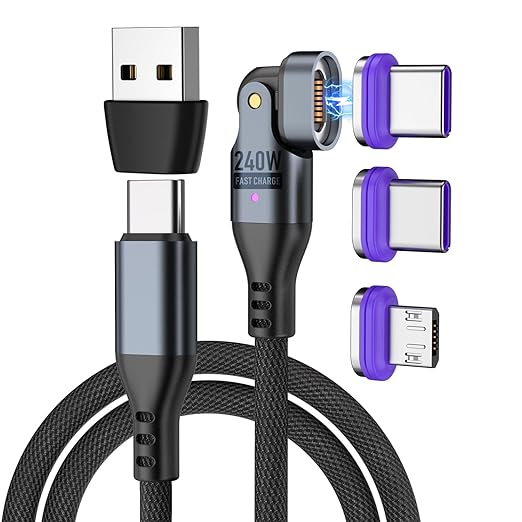 240W Magnetic Charging Cable ，180°Rotating USBC to USB C Magnetic Data Cable by Bojianxin