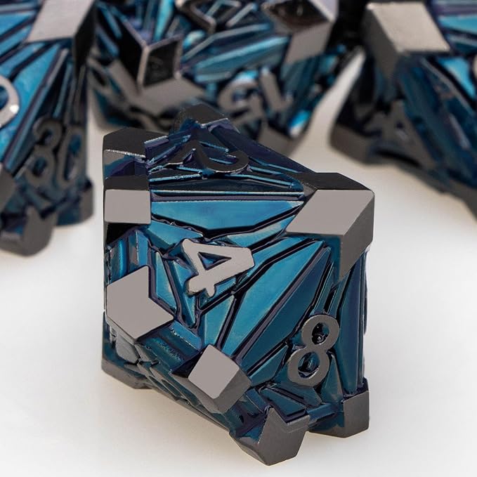 7PCS Metal DND Dice Set with Box, Debris RPG Black Blue D and D Dice - Image 4