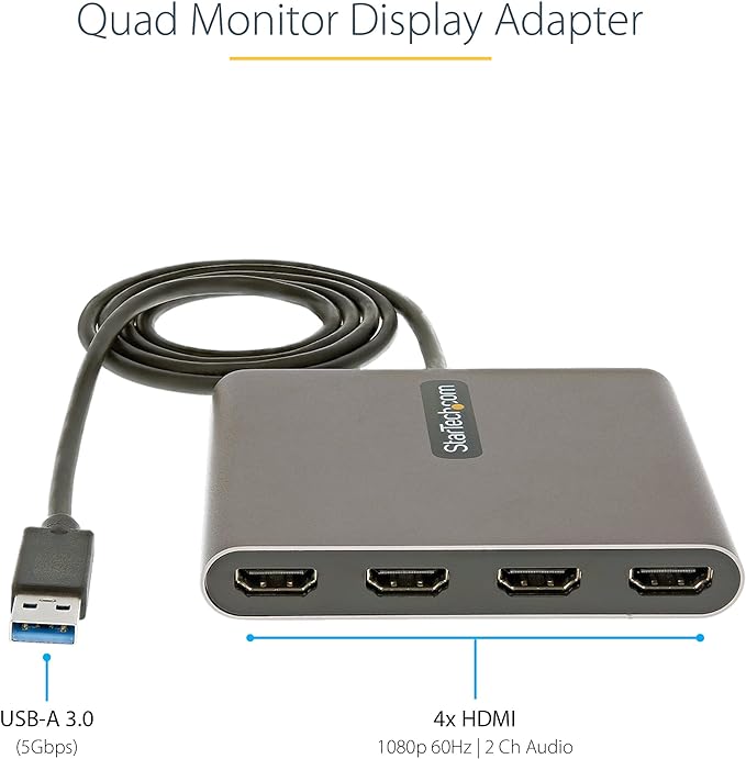 StarTech.com USB 3.0 to Quad HDMI Adapter, USB to 4x HDMI Monitor Converter - Image 2