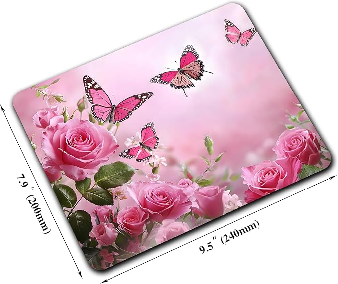 Cute Butterfly Pink Rose Flower Custom Mouse Pad - Image 2