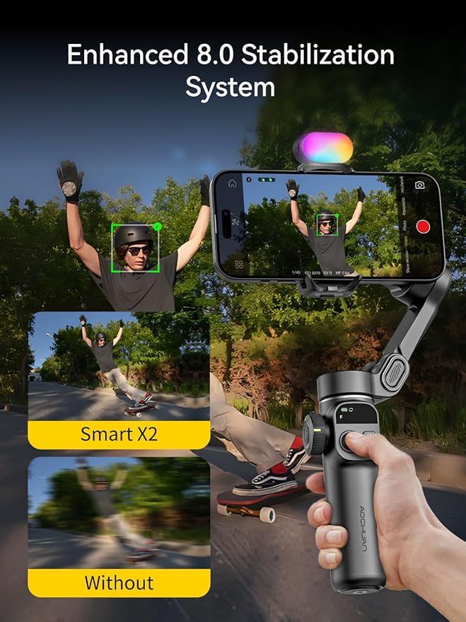 Gimbal Stabilizer for iPhone, Phone Gimbal w/RGB Magnetic Fill Light, Foldable - Image 3