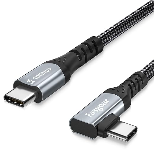 Fasgear USB C to USB C 3.1 Gen 2 Cable 6ft 90-Degree Type C 100W Cord 4K@60Hz by Fasgear