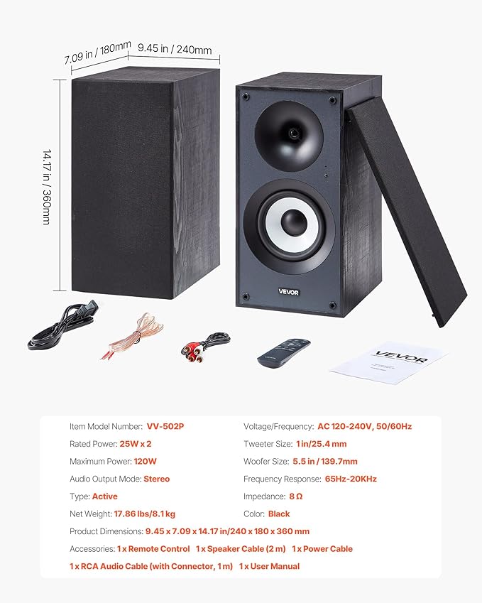 VEVOR Powered Bookshelf Speakers, 25W x 2, Active Studio Monitor Speaker - Image 7