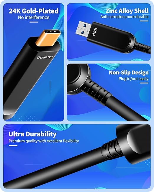 Fiber Optic USB A to USB C Cable, High Speed 10Gbps USB 3.2 Gen2 Active Optical - Image 3