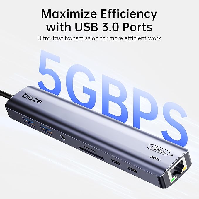 9-in-1 USB/USB C Hub Adapter for MacBook, 3 USB Ports, 100M Ethernet, SD/TF - Image 3