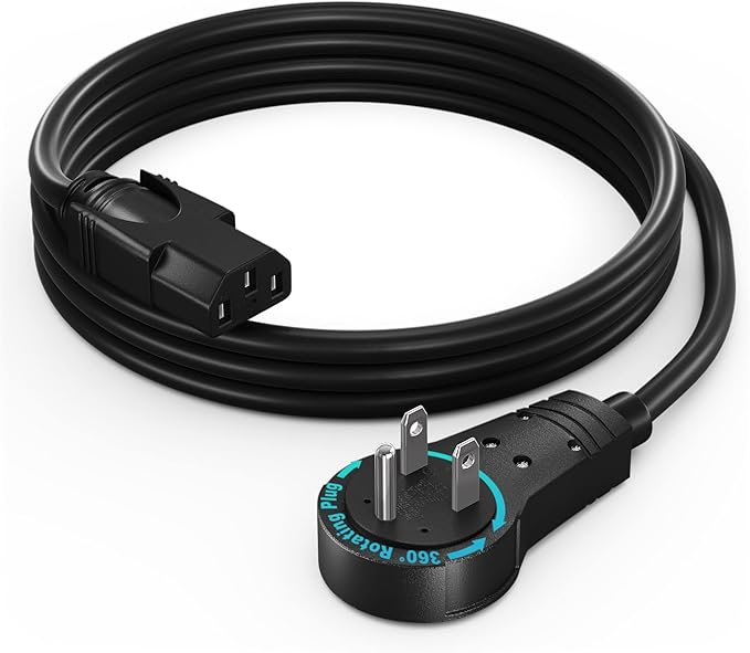 Maximm Monitor Computer Power Cord 3 Ft Flat Plug 360° Rotating PC Cable 3 by MaximmCable