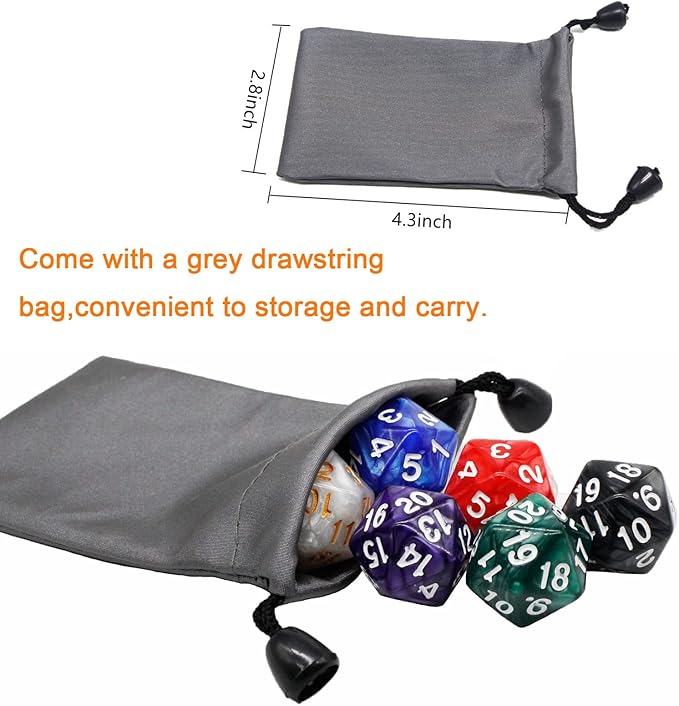 Handan 6 Pieces D20 Polyhedral Dice, 20 Sided DND Dice, 22mm Large Pearl Mixed - Image 4