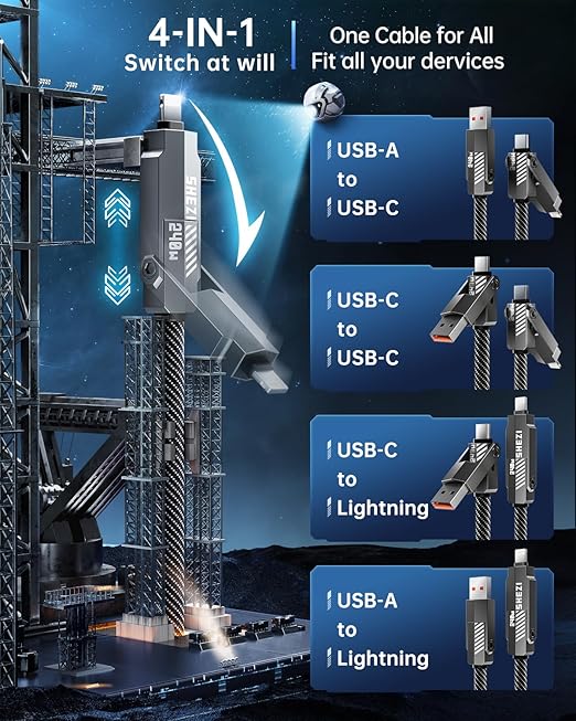 SHEZI Nylon Braided 4 in 1 USB C Cable 240W 5FT Compatible - Image 2