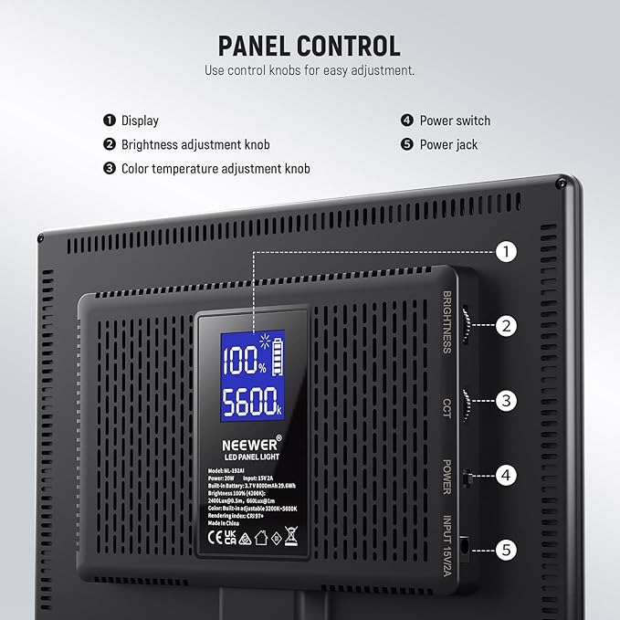 NEEWER 192 LED Video Light Panel, 20W Ultra Thin Bi Color Dimmable DSLR Camera - Image 9