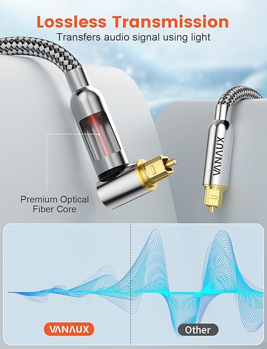 VANAUX 90-Degree Optical Audio Cable 10FT, Premium Fiber Optic Toslink - Image 7