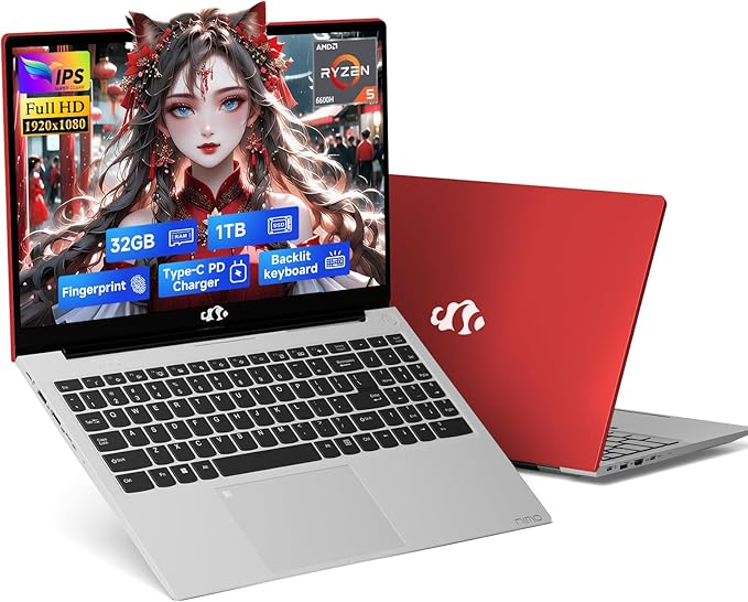 NIMO 15.6" IPS FHD-Gaming-Laptop, 6 Cores AMD Ryzen 5 6600H 32GB DDR5 RAM 1TB by Nimo