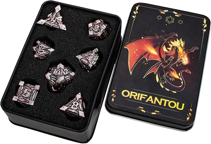 7PCS Metal DND Dice Set with Box, Debris RPG Blood Spatter D and D Dice - Image 6