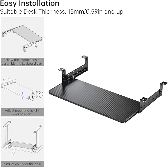 EUREKA ERGONOMIC Adjustable Keyboard Tray Under Desk, 28x11 Inch Large Slide - Image 7