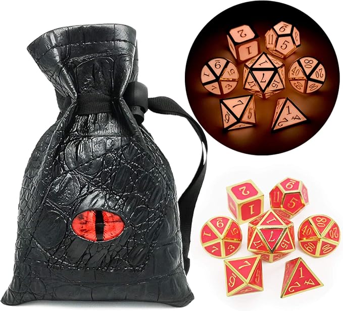 Haxtec Glow in The Dark Metal DND Dice Set Gold Pink D&D Dice Compatible by HaxtecDice