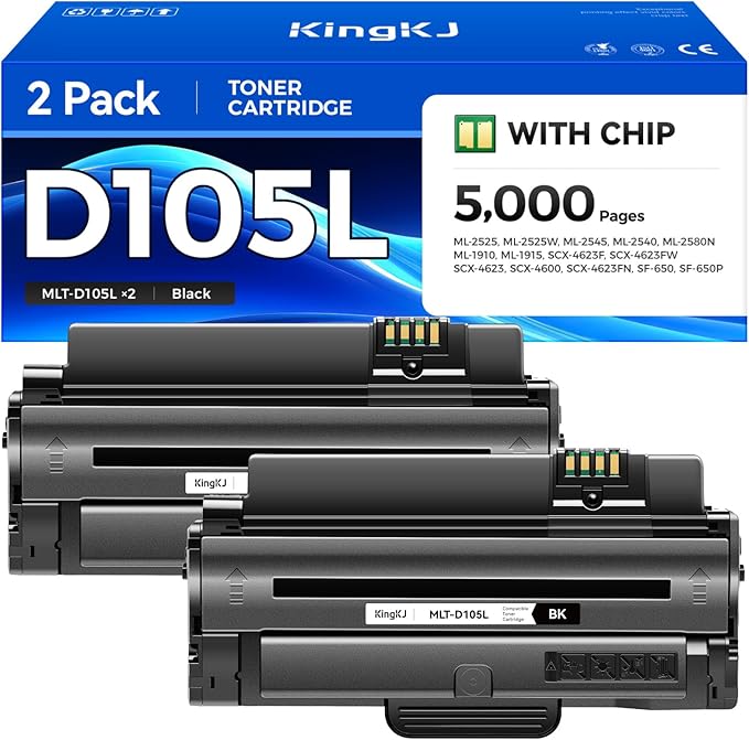 MLT-D105L Toner Cartridge Black 2-Pack High-Yield Replacement by KingKJInkToner