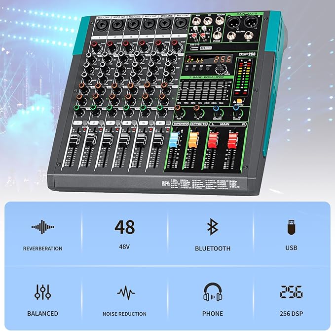 Depusheng PA6 professional DJ audio mixer 6 channel input built-in 256 kinds of - Image 2