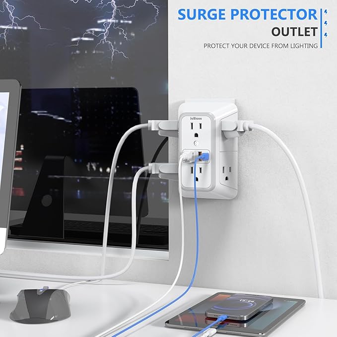 2 Pack Wall Charger, Surge Protector 6 Outlet Extender Multi Plug Wall Outlets - Image 5