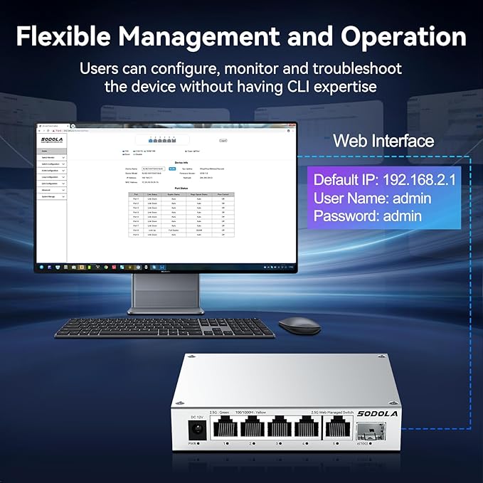 SODOLA 5 Port 2.5Gb Switch Managed, 5X 2.5G Base-T Ports, 1x 10G SFP+, Aluminum - Image 8