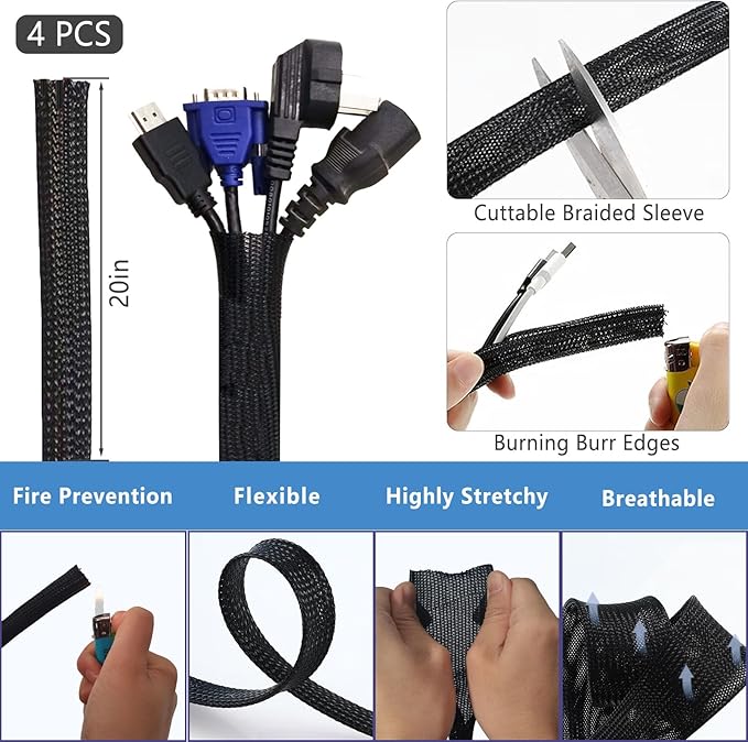 ELII 327PCS White Cable Management Kit 4 Cable Cable Sleeves, 65 Cable Clips - Image 3