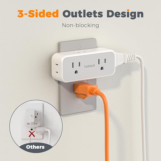 20W PD Surge Protector Outlet Extender, TESSAN Multi Plug Splitter - Image 5