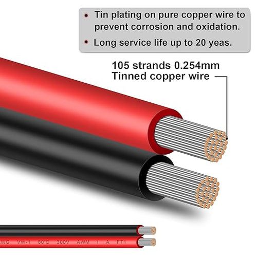 10 Gauge Wire 20FT Tinned Copper Wire-2 Conductor Parallel Wire Insulated - Image 2