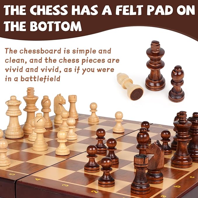 Wooden Magnetic Chess Set –15-Inch Foldable Wooden Chess Board - Image 5
