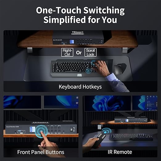 TESmart Quad Monitor HDMI+DP MST KVM Switch 4 Monitors 4 Computers 4K@60Hz - Image 7