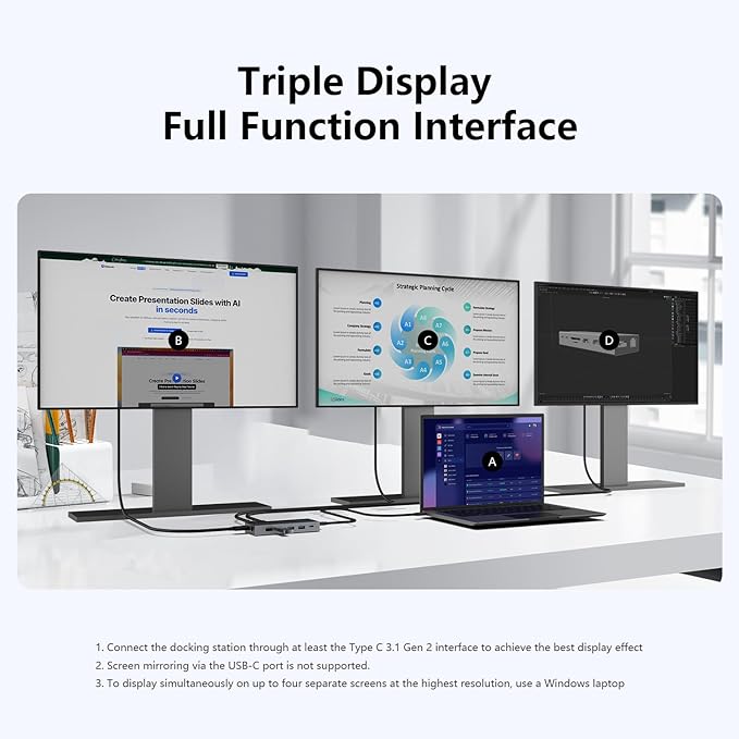 13-in-1 USB C Docking Station: Triple 4K Display, 100W Power Delivery, 5Gbps - Image 3