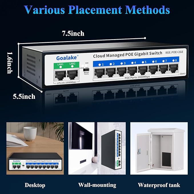 8 Port Gigabit PoE Switch with 2*1000Mbps Uplink, Easy Managed 10 Port Gigabit - Image 7