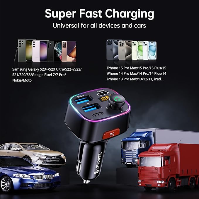 Syncwire Bluetooth 5.4 FM Transmitter Car Adapter 48W Wireless Radio Music - Image 8