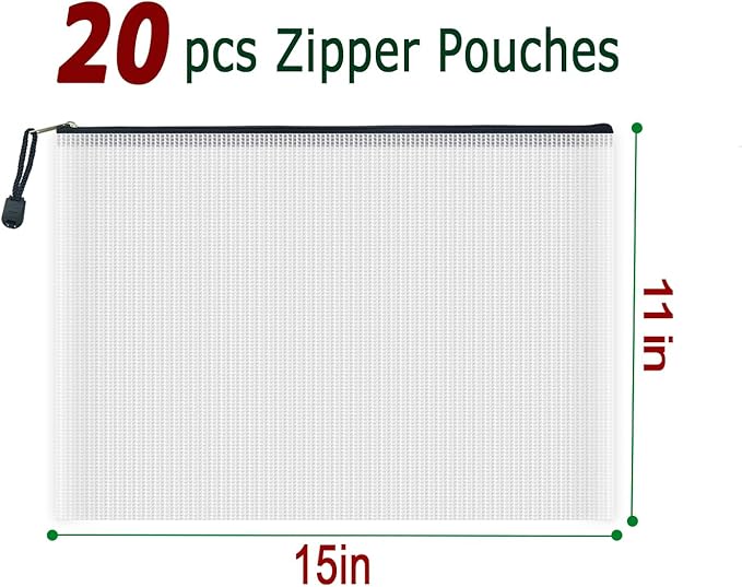 AUSTARK 20 Pcs Zipper File Bags, Plastic Mesh Pouch, Board Game Storage - Image 2