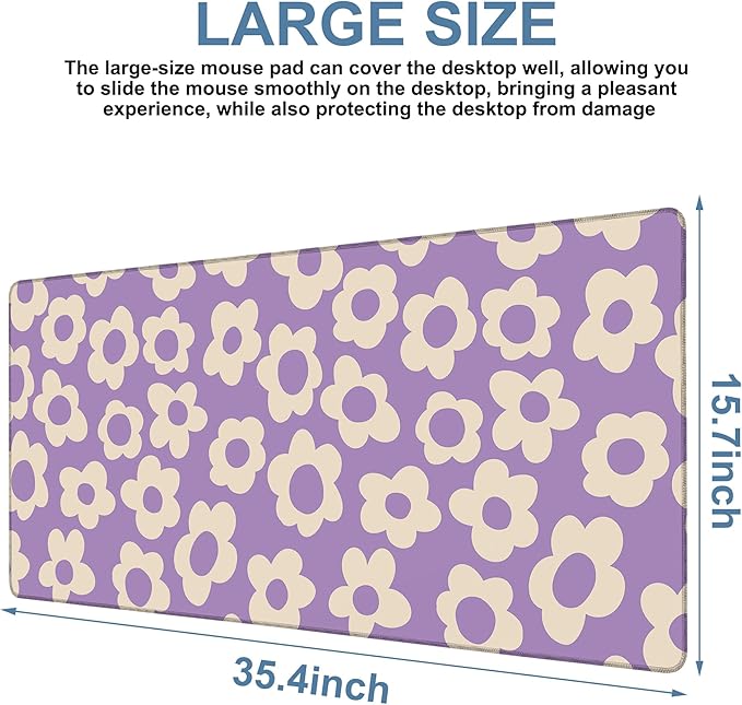 Vintage Groovy Flowers Gaming Mouse Pad 3mm Thick Stitched Edge Waterproof - Image 3