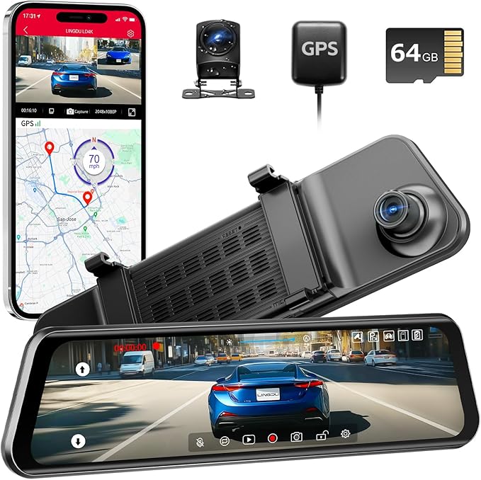 12" Mirror Dash Cam, 4K UHD Front and 2.5K Rear View Dash Camera by InnovatorinDashboardCamera
