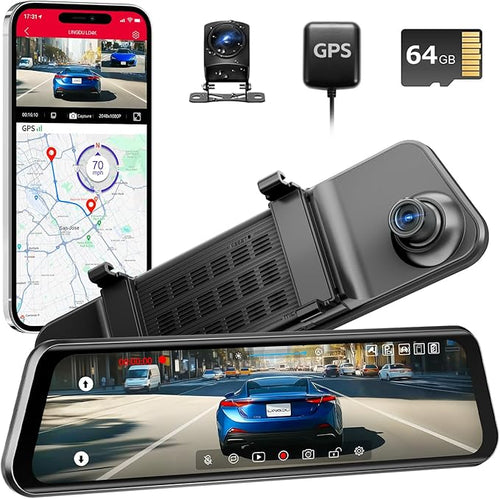 12" Mirror Dash Cam, 4K UHD Front and 2.5K Rear View Dash Camera by InnovatorinDashboardCamera