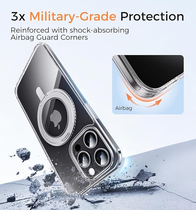MAGIC JOHN for iPhone 15 Pro Max Case 360° Rotatable Magnetic Invisible Stand - Image 4