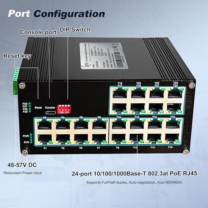 24-Port Gigabit Network Switch, L2+ Managed PoE Ethernet Switch, Support - Image 2