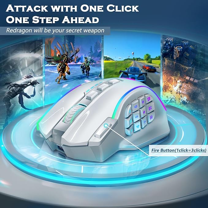 Redragon Wireless Gaming Mouse, MMO Gaming Mouse UP 16, 000 DPI, 16 Macro - Image 4
